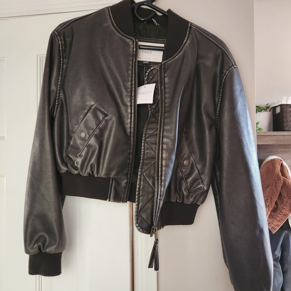 50% Off - NWT American Eagle Leather Cropped Bomber Jacket - Make an Offer